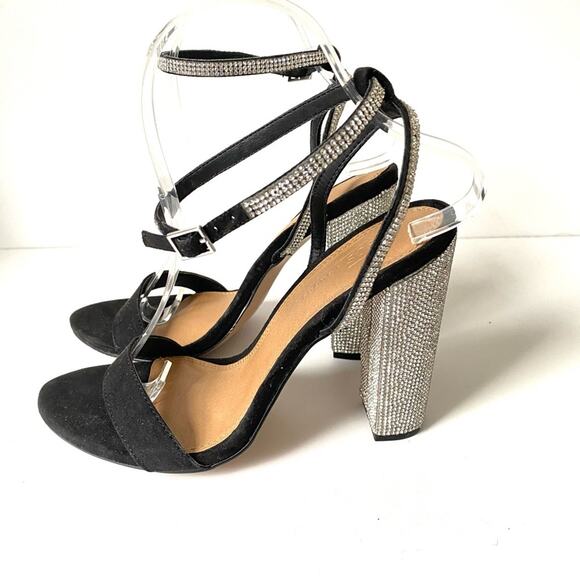 ASOS Design Hot Step Embellished Rhinestone Block Heel Black Sandals size 5 - Picture 9 of 13